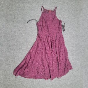 NWT Lulus Dress Women L Purple Lace Halter Fit & Flare Cocktail Party Sleeveless